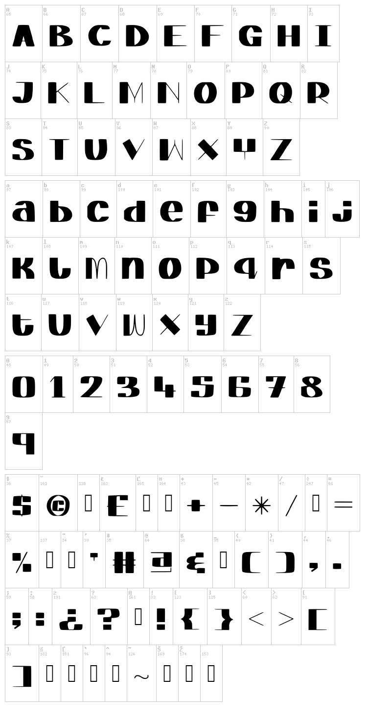 Elegant Agege font map